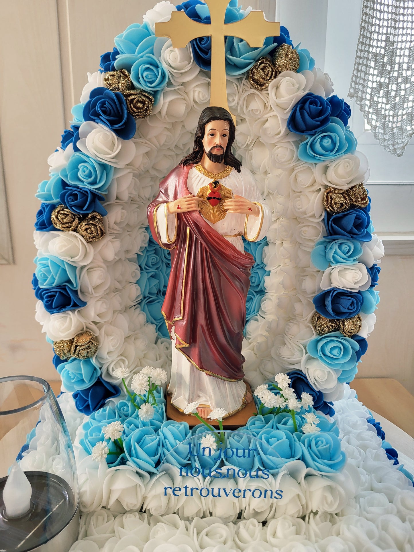 Coeur de jesus pour monument funéraire avec guirlande solaire