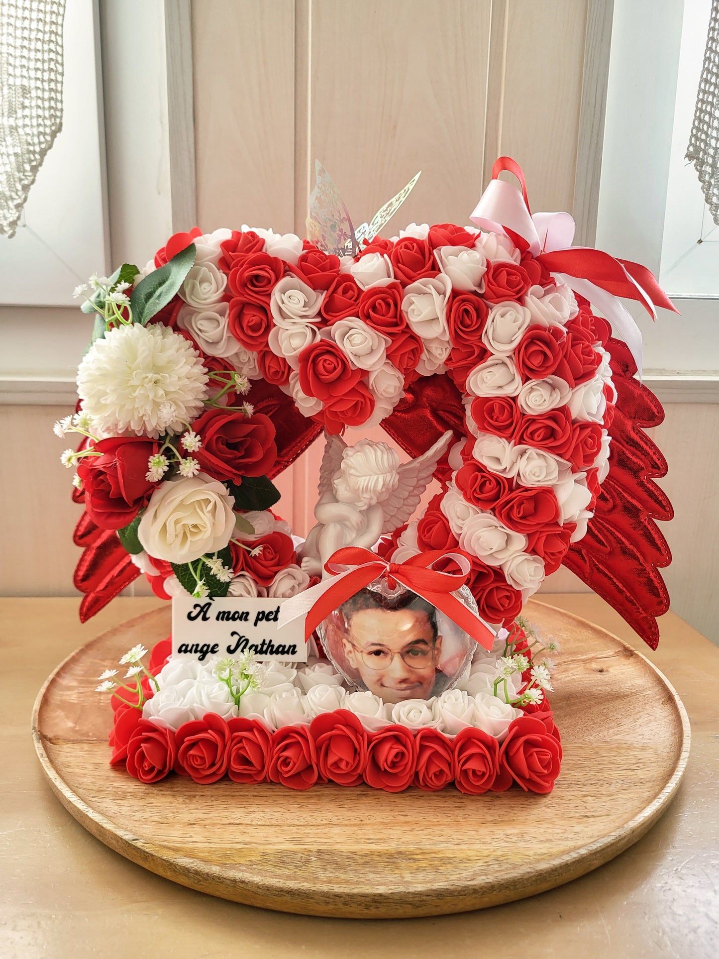 Coeur avec des ailles et photos pour monument funéraire