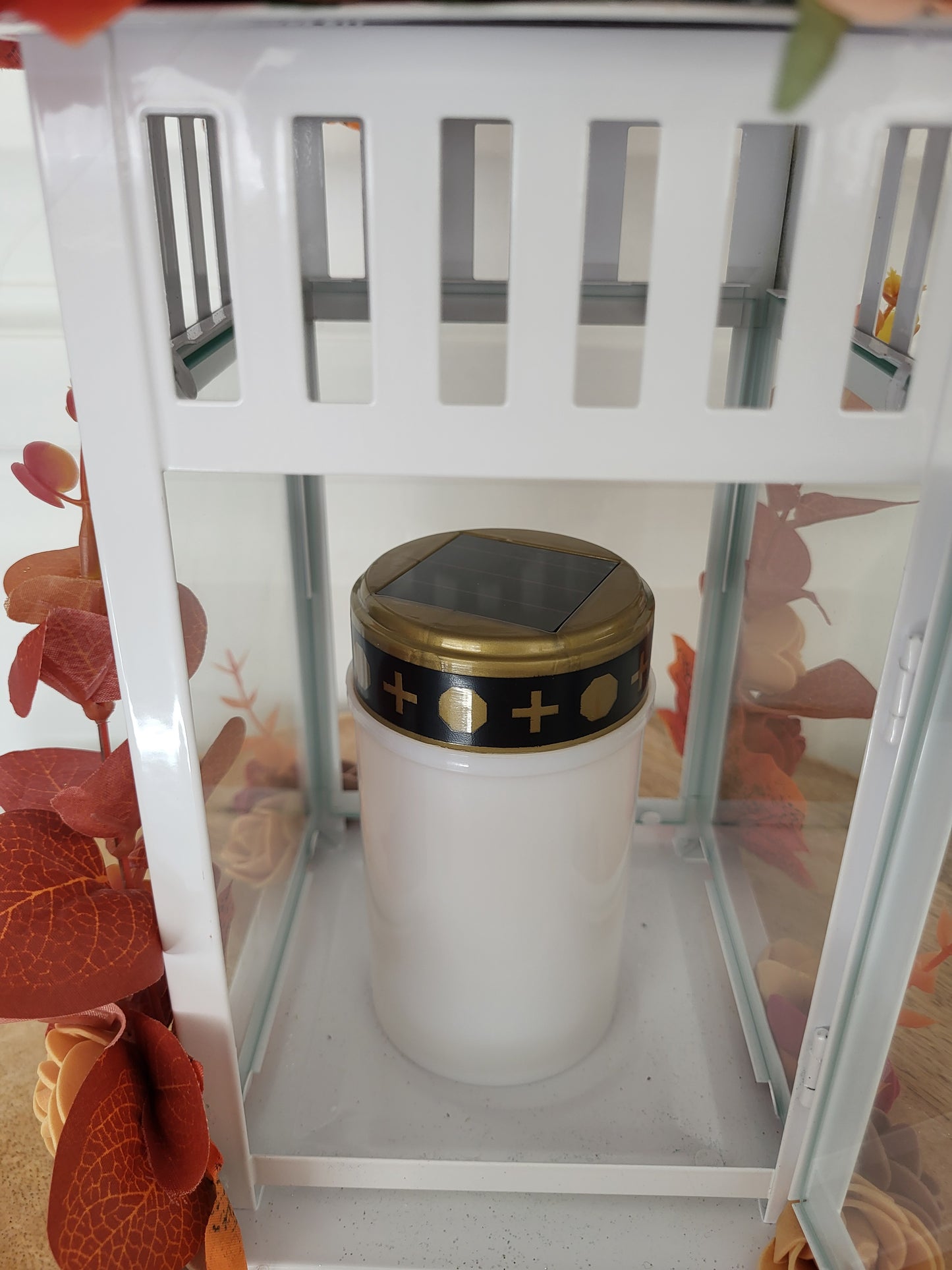 Lanterne automnale avec bougie solaire