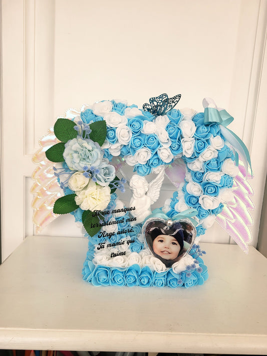 Coeur avec des ailles et photos  pour monument funéraire