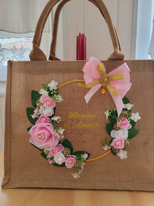 Sac en toile de jute florale